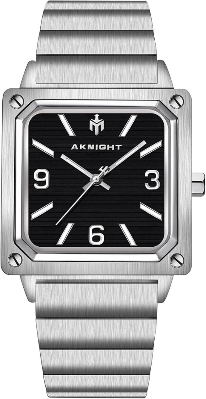 Men's Aknight Square 35mm Watch Silver & Black